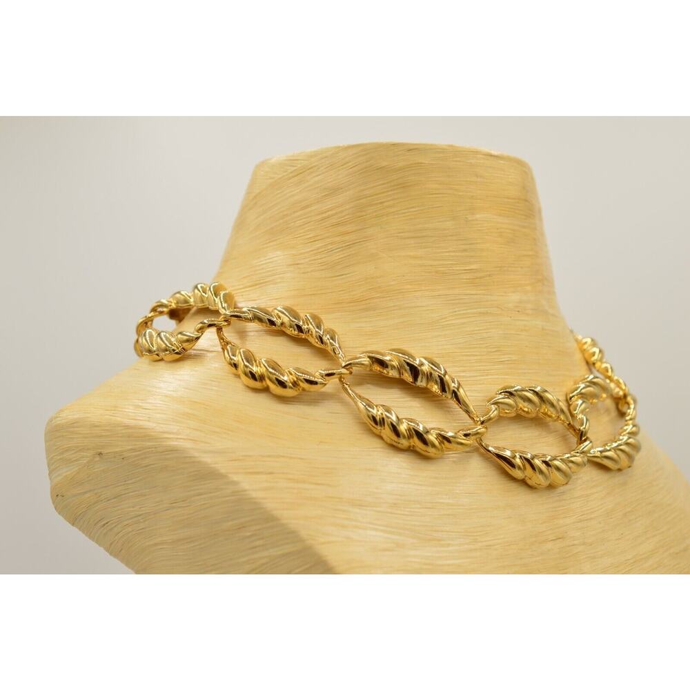 Vintage Chunky Chain Collar Necklace Gold Tone He… - image 6